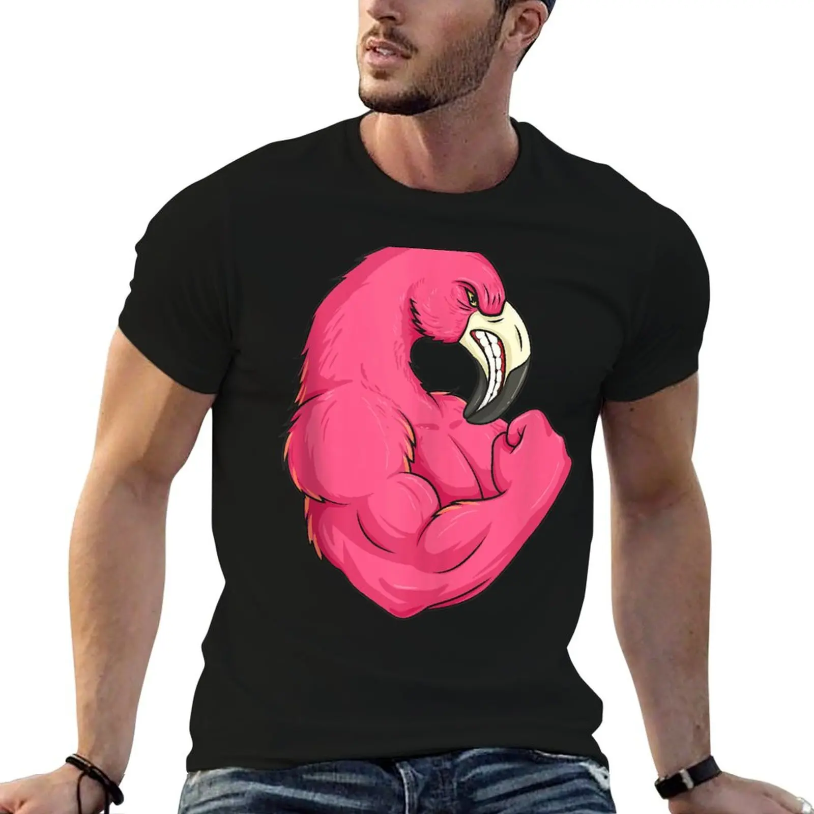 Funny Flamingo Weightlifting Bodybuilder Muscle Fitness T-Shirt man t shirt graphic t shirts for man pack white T-Shirt