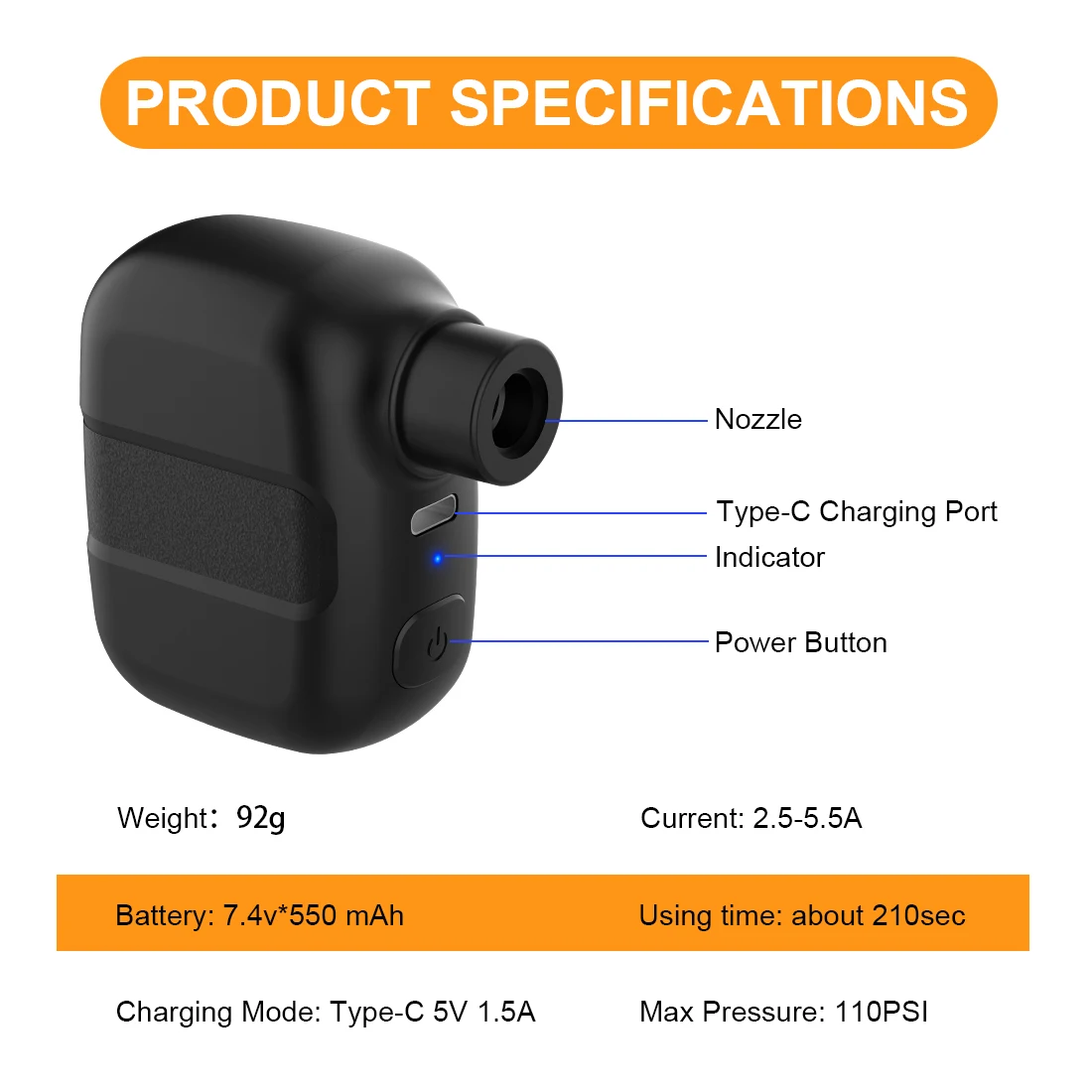 THERAGUN مضخة دراجة صغيرة محمولة قابلة للشحن منفاخ هواء 100PSI 5 فولت نوع-C ملحقات الدراجة لإطارات الدراجة Schrader Presta #4