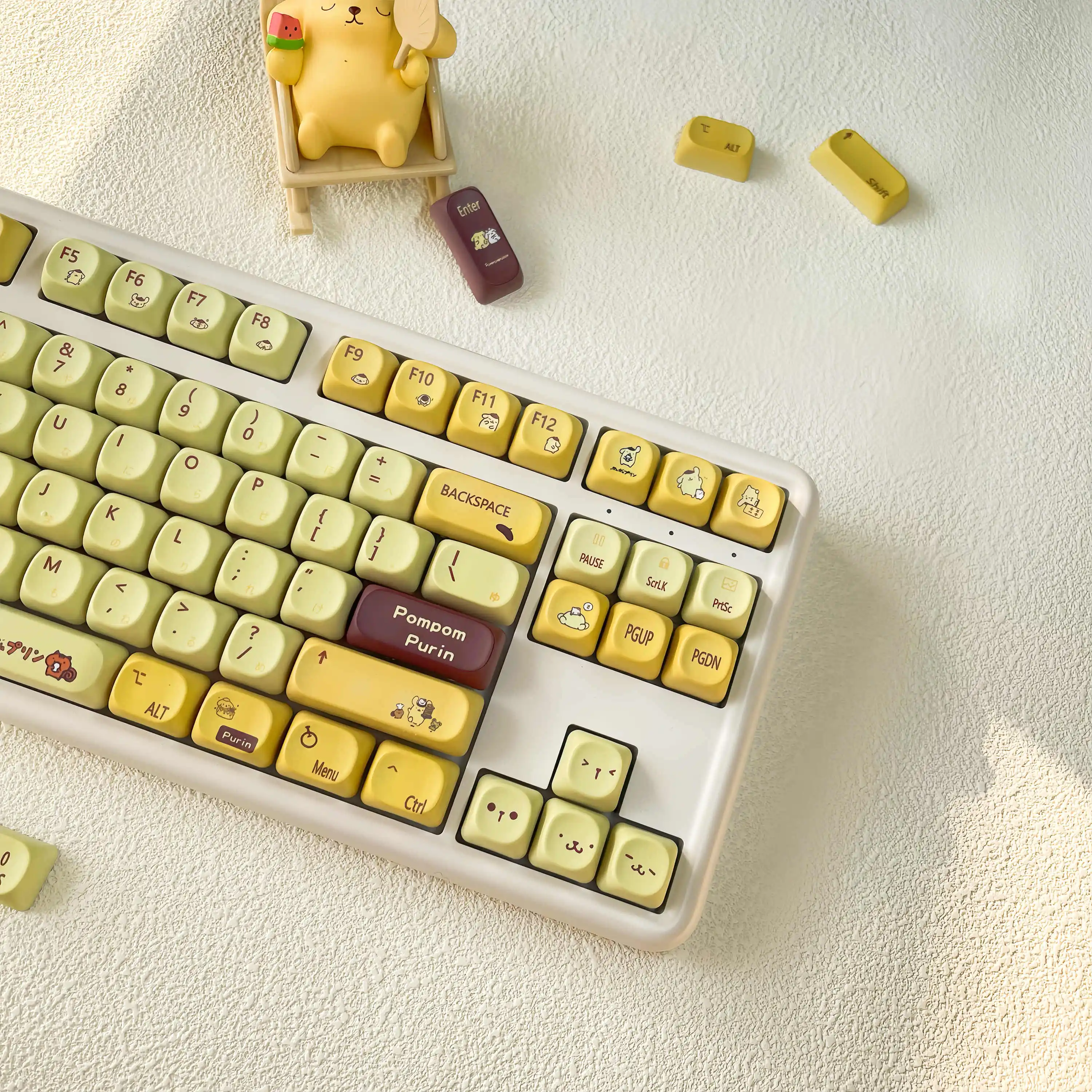 Cute Sanrio Pom Pom Purin Anime Keycaps PBT Heat Sublimation MOA XDA Cherry Profiled MX Switch Game Mechanical Keyboard Keycaps