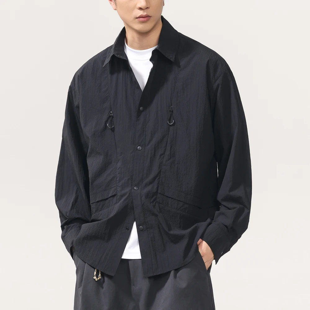 

Men Outdoor Casual Streetwear Oversize Long Sleeve Quick Dry Cargo Shirts Cardigan Coat Male Lightweight Sunscreen Shirts