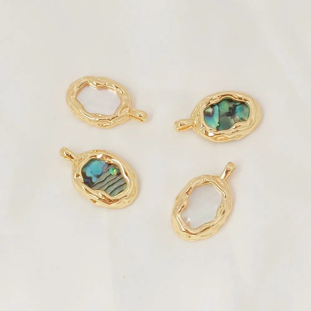 14K Gold-plated White Scallops, Abalones, Oval-shaped Irregular Pendant, DIY Bracelet, Pendant, Accessory