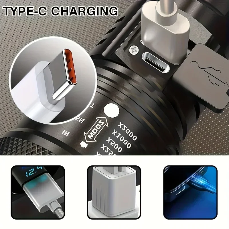 Ultra Bright  High Power Torch Light USB Rechargeable LED Flashlight Portable Tactical Lantern Outdoor Strong Light Lantern