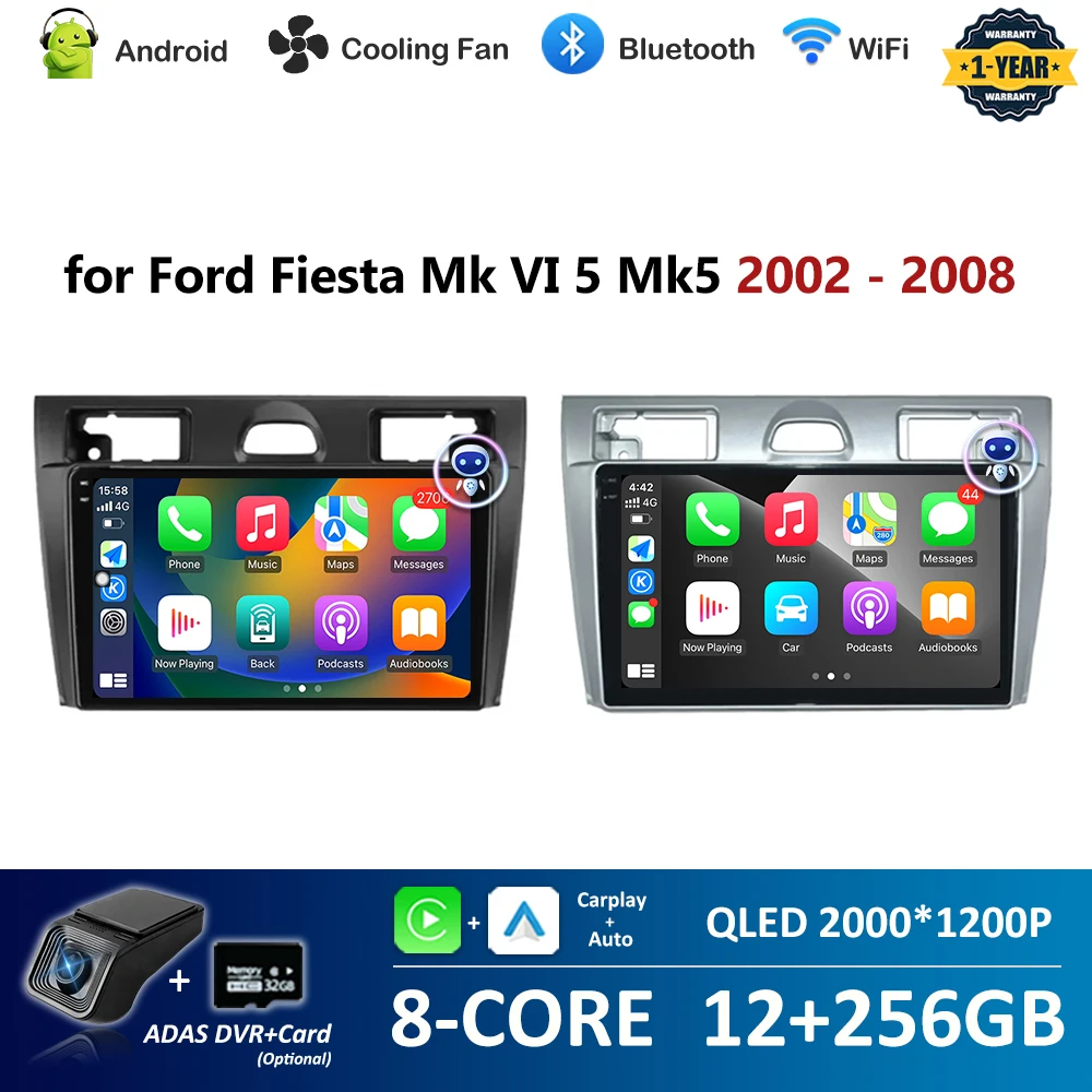 

Android Auto DSP Carplay for Ford Fiesta Mk VI 5 Mk5 2002 - 2008 Car Video Multimedia Player Split Screen 4G SIM WiFi Navi GPS