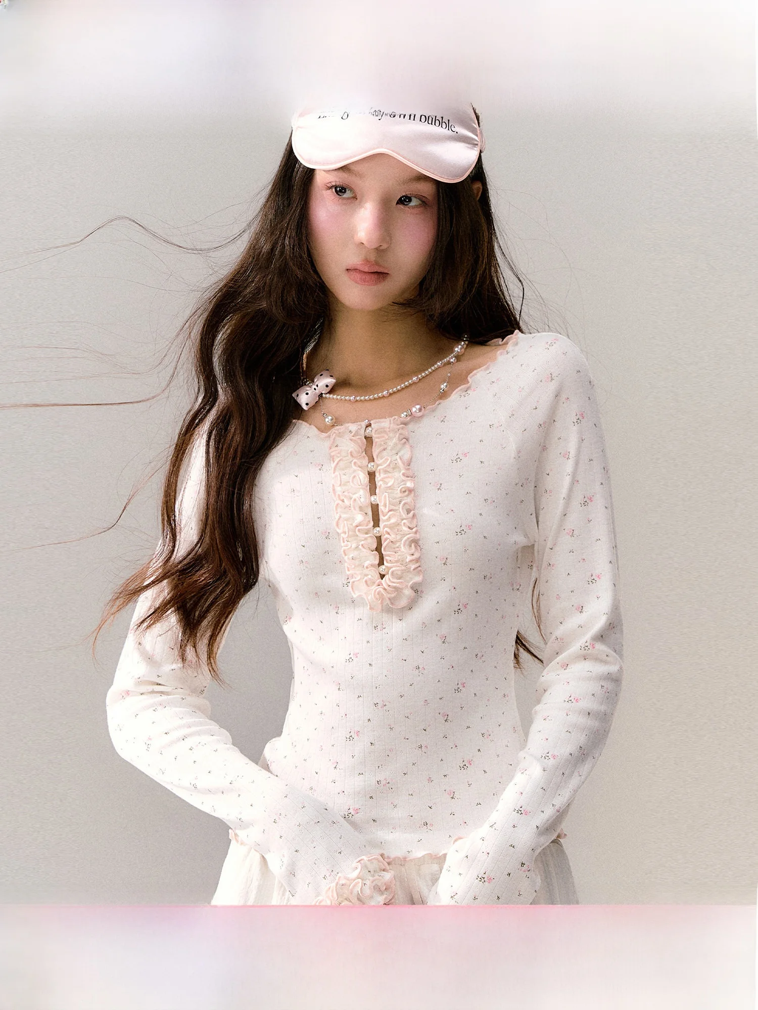 

Sweet Style Long Sleeve T-Shirt Women's Slim Fit Floral Lace Insert Shoulder Knitted Top Spring Sweet Floral Print Casual Wear