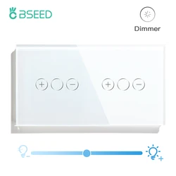 BSEED Dimmable LED Light Switch Double 1Gang 1way Touch Switch Dimmer EU Standard Sensor Wall Switches Tempered Crystal Glass