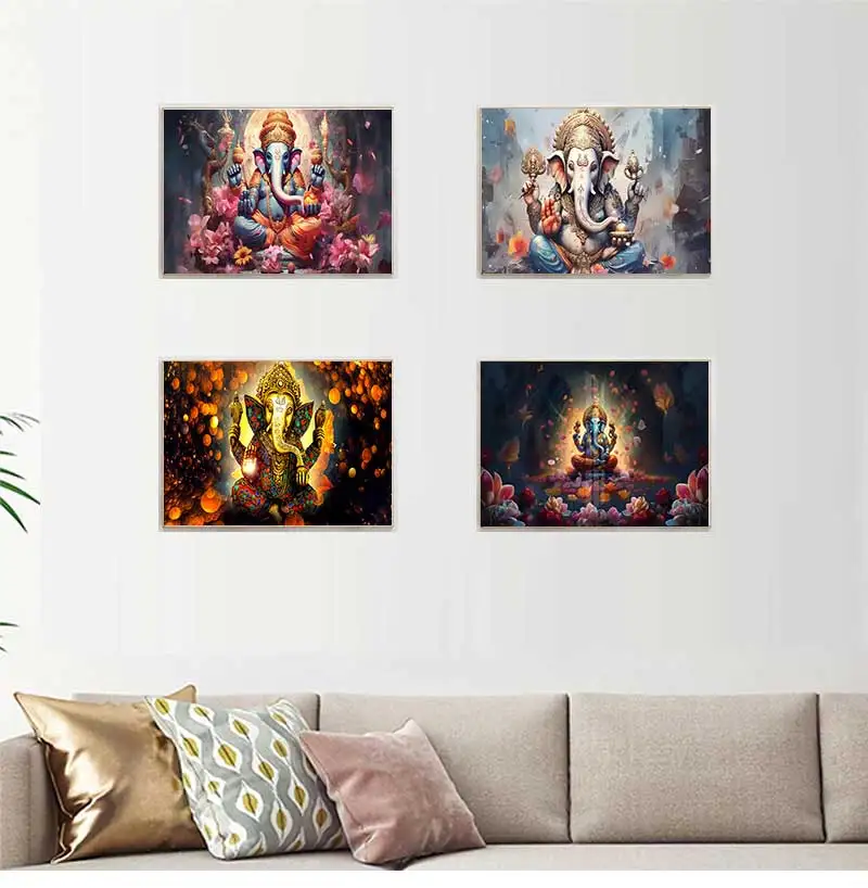 India Religion Lord Ganesha Canvas Painting on the Wall Art Picture Elephant Art Posters and Prints for Living Room Home Decor