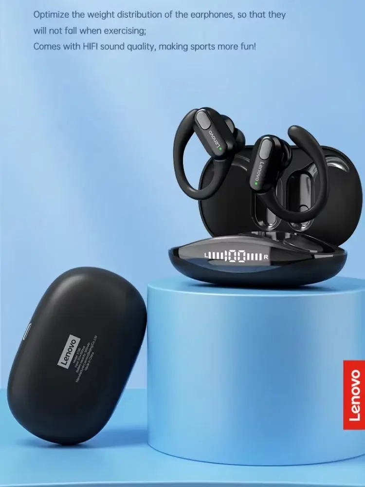 Lenovo XT80 Kabellose Bluetooth-Kopfhörer, Hi-Fi-Stereo-Sound-Headsets, wasserdichte, bequem sitzende Ohrhörer mit Mikrofon für Sport und Gaming