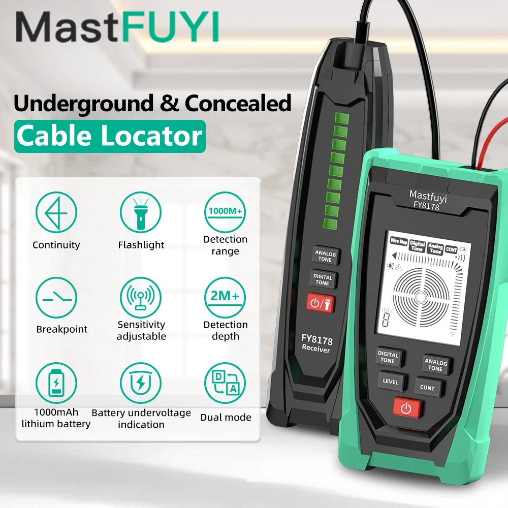 

MASTFUYI Advanced Wire Tracer Kit with Visual Fault Locator Anti-Interference Cable Tracker Professional Underground Line Detect