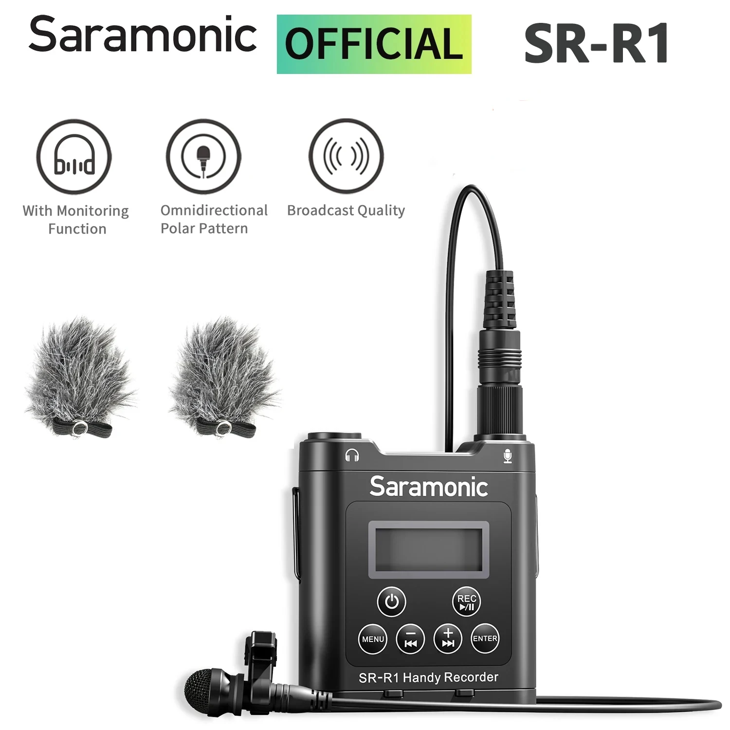 Saramonic SR-R1 Miniature Handy MicroSD Recorder with Lavalier Microphone for Videography Public Events Documentary Shoots Shows