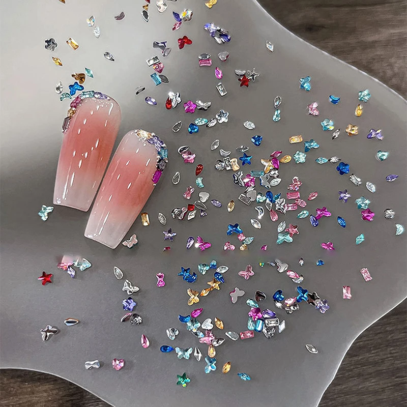 1440 Uds. De decoraciones artísticas para uñas DIY, diamantes de imitación de resina mezclados multiforma, dijes para uñas, gemas de diamantes con parte posterior plana brillante