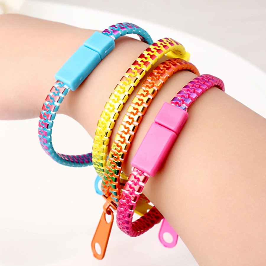 New Zip Bracelet Wristband Candy Bracelet Popular Zipper Bangle Bracelet Double Colors Fluorescent Color Style 3pcs