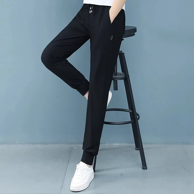 여성용 플러스 사이즈 스포츠 팬츠 여름용 루즈핏 아이스 실크 얇은 빠른 건조 러닝 자외선 차단 스트레이트 레그