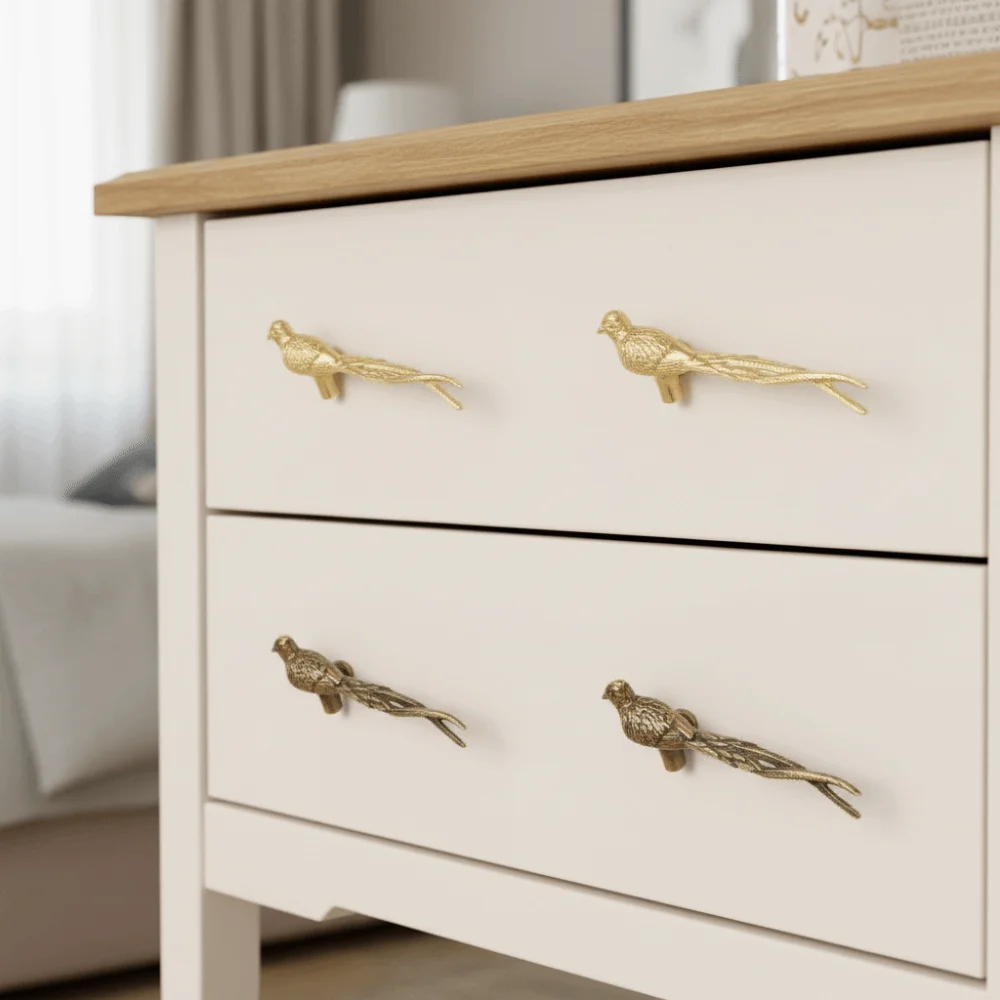 Retro Longtail Bird Brass Handle Vintage Furniture Hardware Cabinet Door Knobs Push-pull Single Hole Wardrobe Drawer Pulls