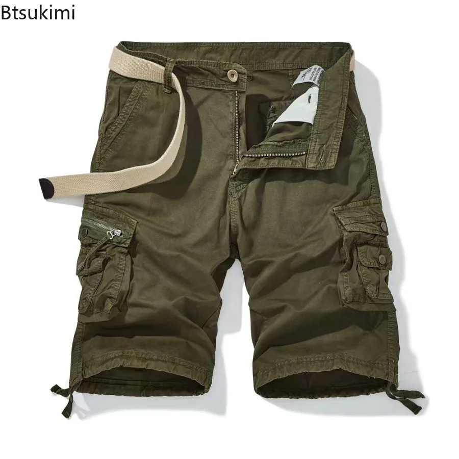 New Men's Summer Cotton Cargo Shorts Outdoor Tactical Sweatpants Casual Streetwear Solid Multi-Pockets Baggy Pants Homme Shorts