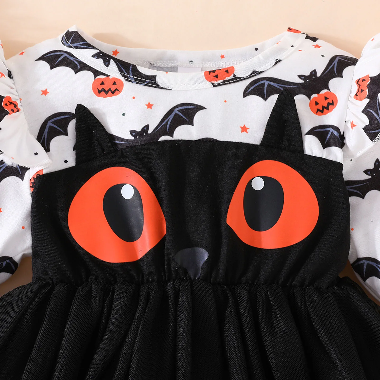 Toddler Baby Girls Halloween Clothes Long Sleeve Mesh Tulle Princess Dress Cartoon Prints Halloween Girls Dress 1 2 3 4 5 Years