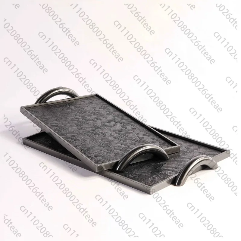 Creative Leather Tray Modern Simple Metal Decorative Tray Rectangular Pallet With Two Handles Home Decoration Storage Ornaments