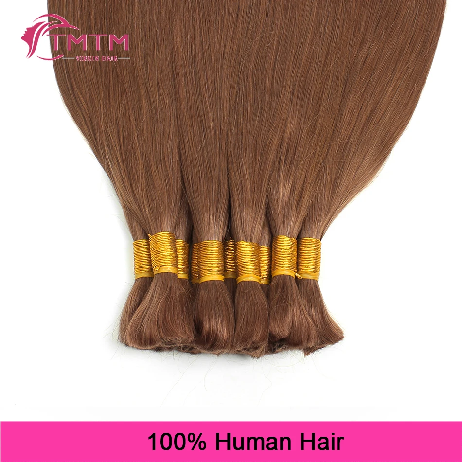 Pre-Colored Bulk Human Hair Extensions Auburn Brown 30# Straight Brazilian Human Hair No Weft 16-28 Inch Bulk Hair For Braiding