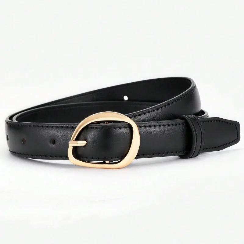 Luxuriöse PU-Ledergürtel für Damen, Modische Goldene Dornschließe, 2,3 cm Breiter Taillengürtel für Kleider & Jeans, Accessoires in Schwarz und Braun – Detail 2