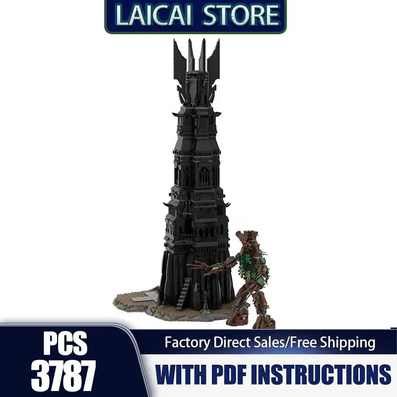 Популярные волшебные кольца, модель Moc, строительный блок, сцена фильма, UCS, модель черной башни, замок, кирпичи, сделай сам, сборка, вид на улицу, игрушка в подарок