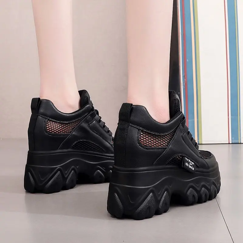 2022 NEW Classic Women Mesh Platform Sneakers Trainers White Shoes High Heels Wedges Outdoor Shoes Breathable Casual Shoes Woman