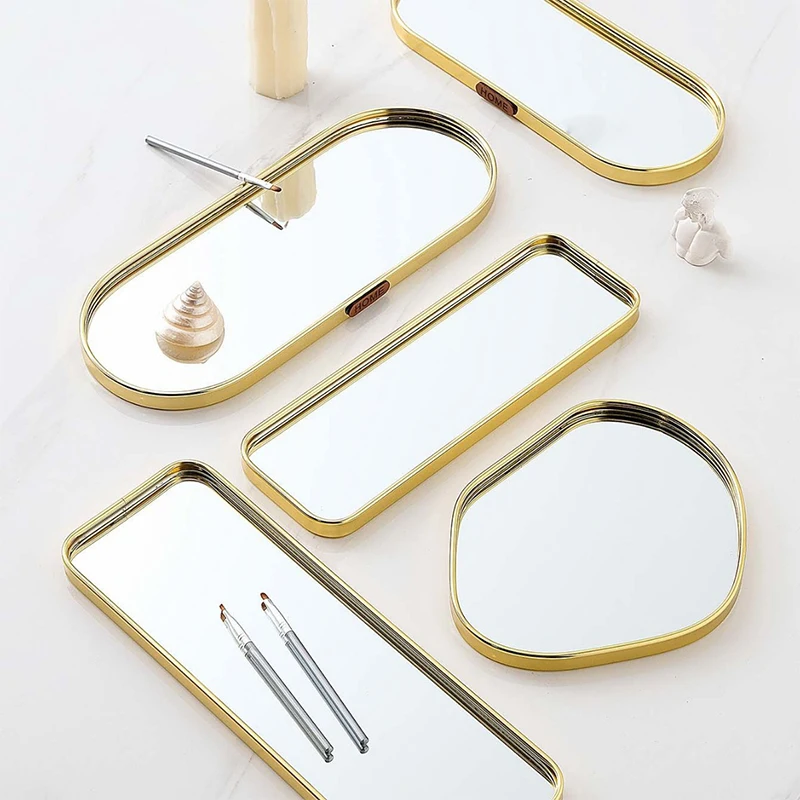 골든 글라스 미러 수납 트레이, 다각형 모양의 벽걸이 거울, 거실 보석 수납 트레이, 미러 플레이트