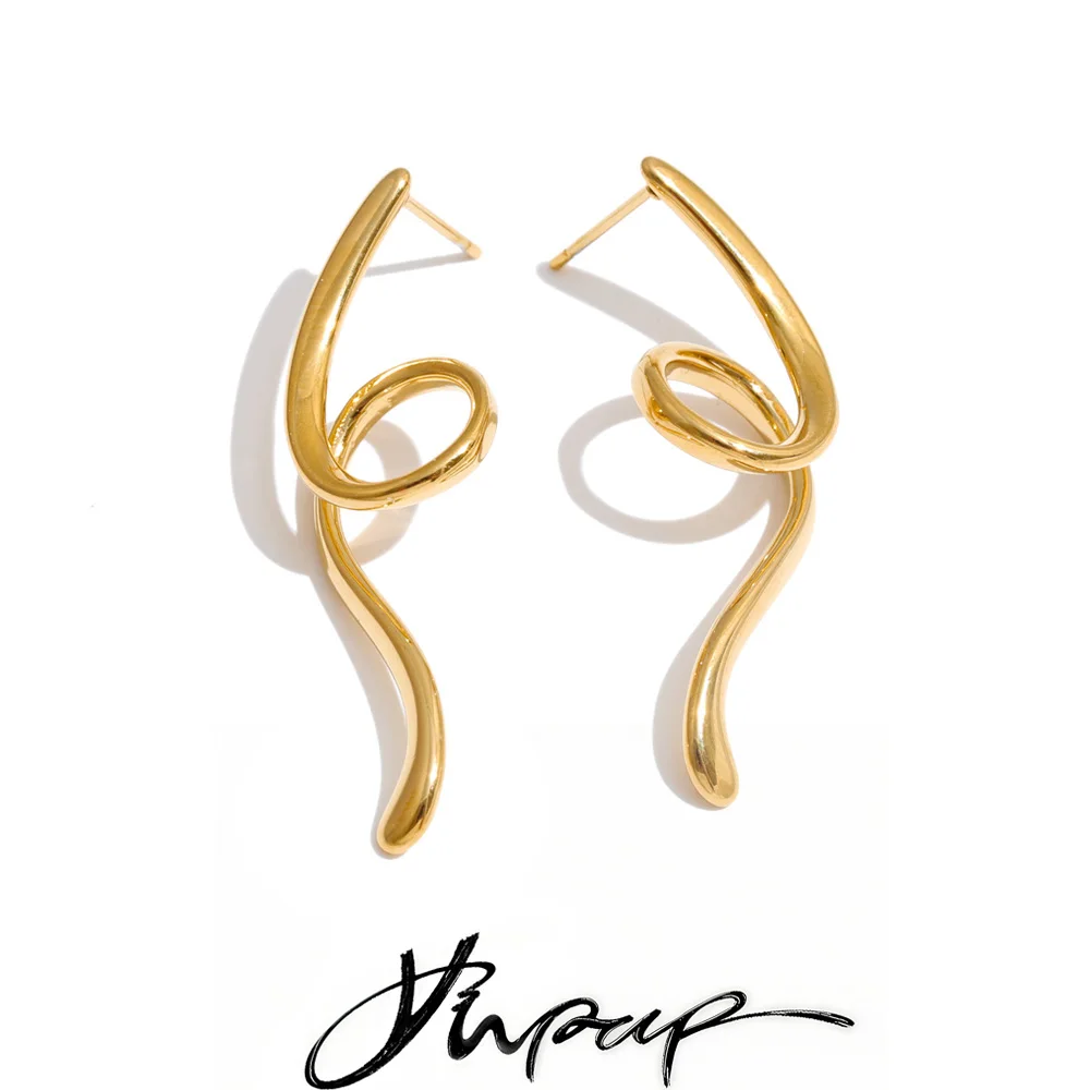 Yhpup Stainless Steel Stud Earrings Twisted Swirl Vertical Fluid Wave Arrivals Popular Daily Jewelry Accessories