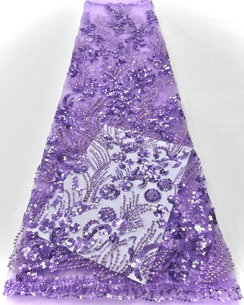 

High Quality French Beaded Sequins Lace Fabric Mesh Tulle for Nigerian Women Wedding Dresses African Style