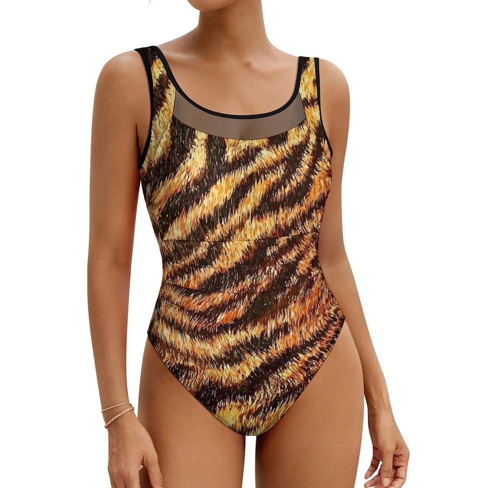 

Tiger Print Swimsuit Animal Fur Swimwear One-Piece Holiday Swim Bodysuit Cut Out Bathing Suits Women Push Up Sexy Beach Wear
