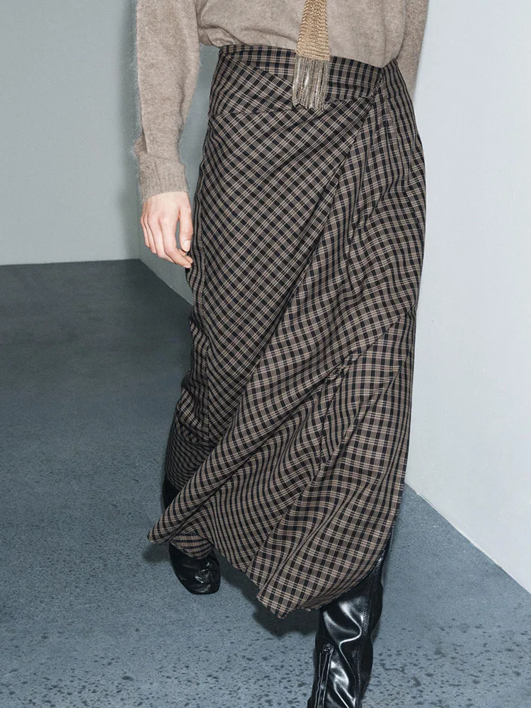 تنورة شتوية جديدة راقية للنساء بتصميم جمالي بطيات متوسطة الخصر مثالية للمرحلة والارتداء العرقي