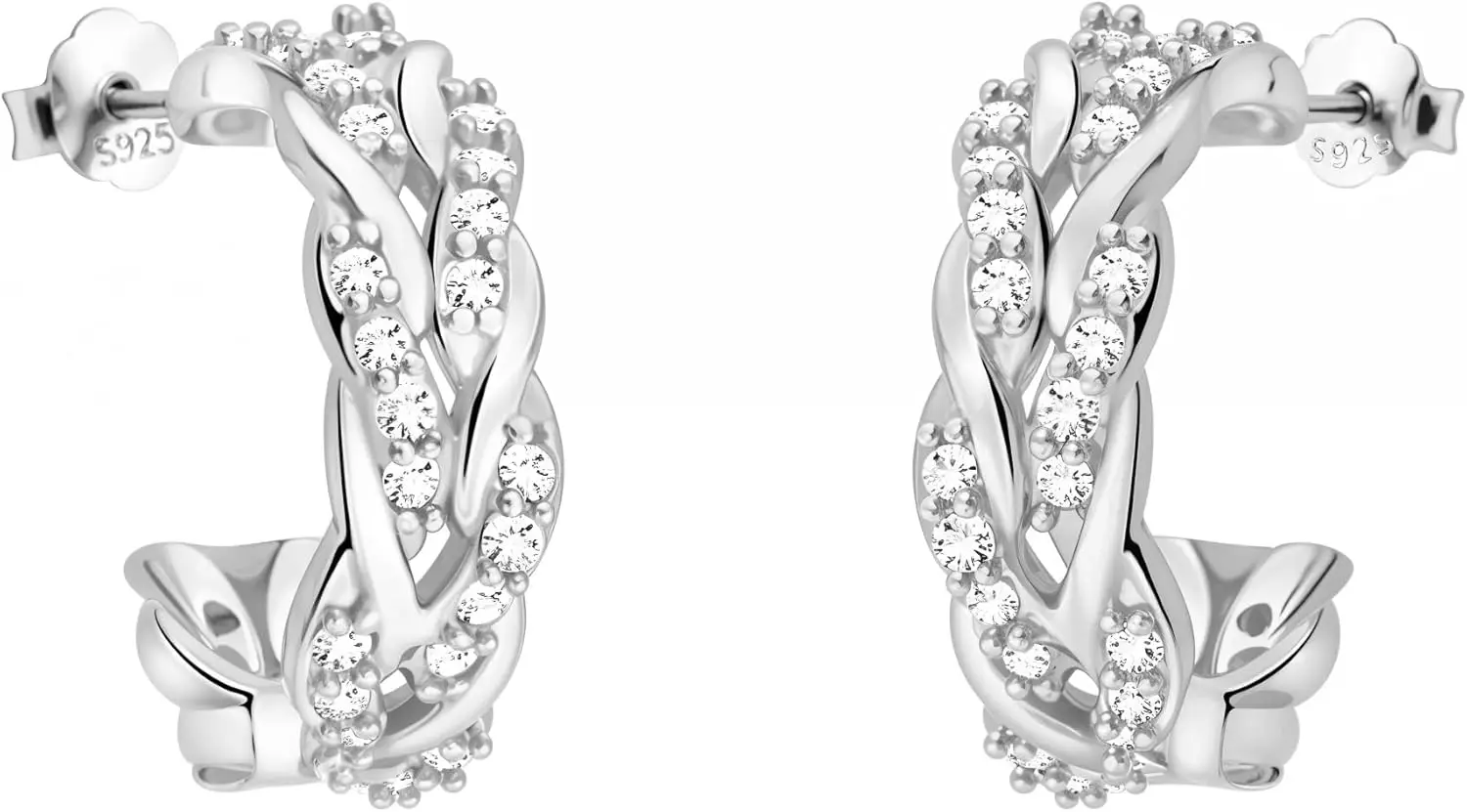 

- Earrings for Women in 925 Sterling Silver - with Zirconia - Braided Button Earring