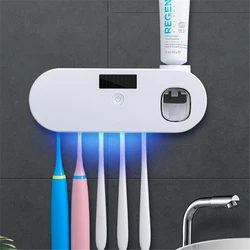 Solar Energy UV Toothbrush Holder Toothpaste Dispenser Bathroom Toothbrush Storage Box Multi-function Storage Holder USB Charge