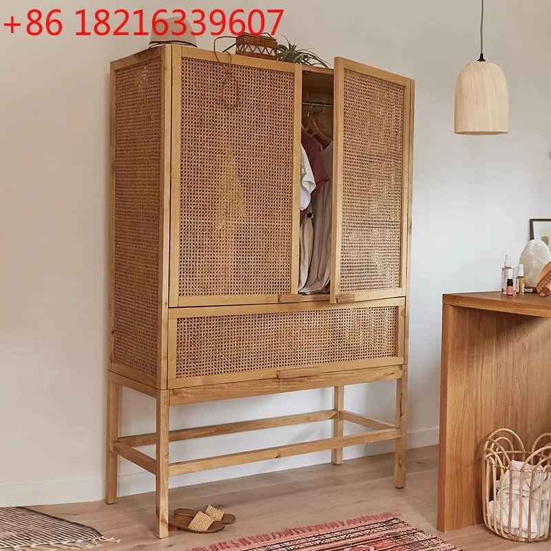 Apartment furniture Nordic homestay Japanese vertical cabinet TV cabinet Handmade rattan hollow long cabinet