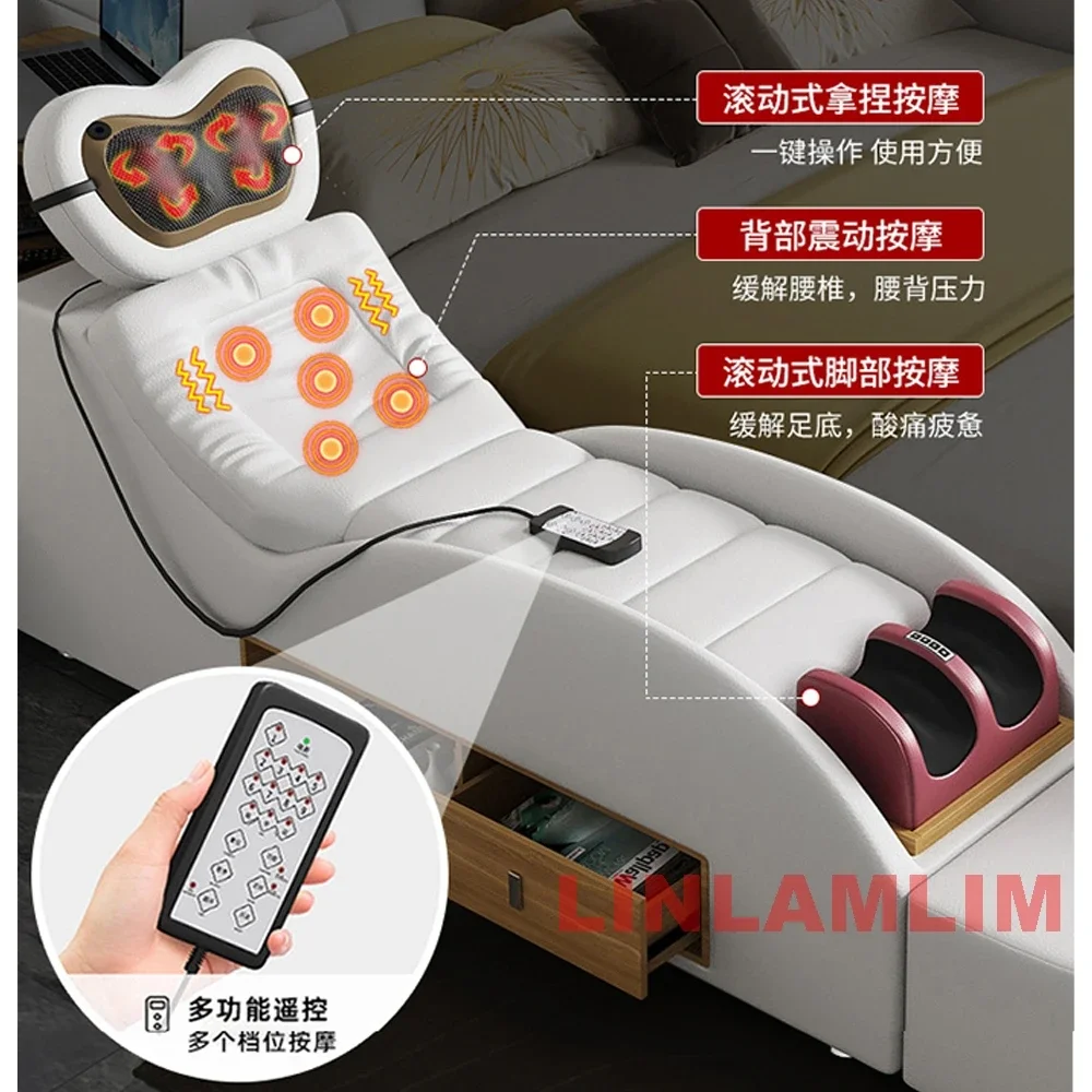 Linlamlim Nowoczesny WIELOFUNKCYJALNY ŁÓŻKA Tech SMART 2-osobowy | FURURYCZNA FURNITURE | Łóżka z prawdziwej skóry Ultimate Massage Tatami