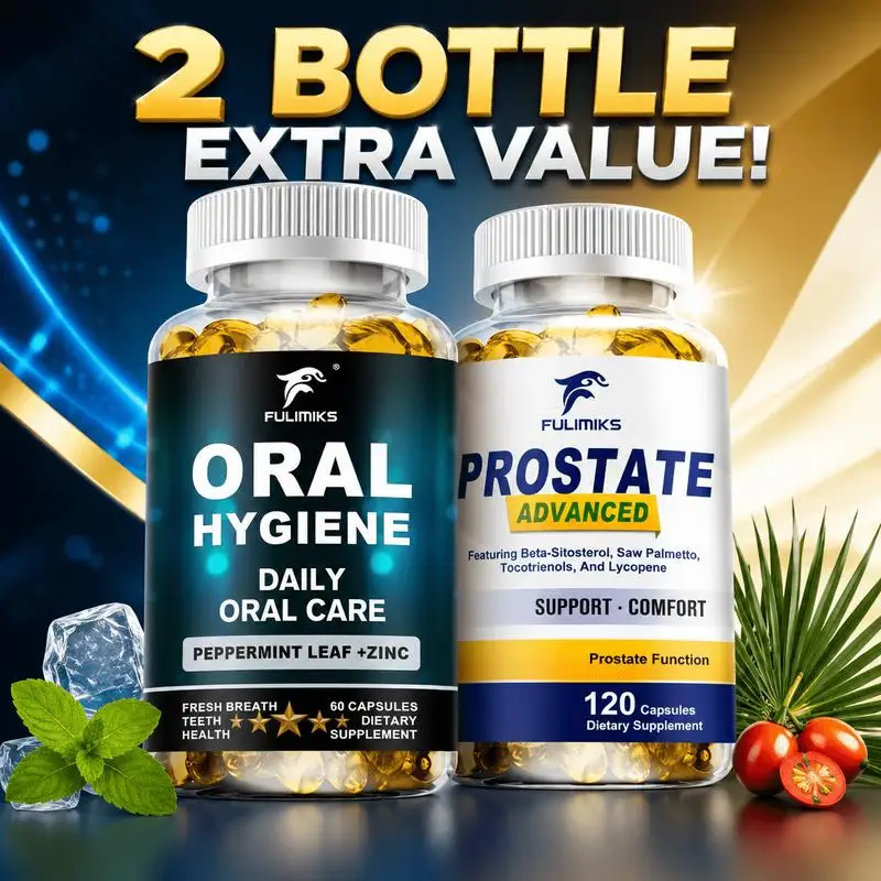Oral Probiotic And Prostate Support Supplement 1+1 Deals, 10 Billion CFU with Peppermint, Zinc, Cranberry & Green Tea And Saw Palmetto, Pumpkin Oil, Lycopene & Nettle, Vitamins And Supplement for Fresh Breath, Oral Care
