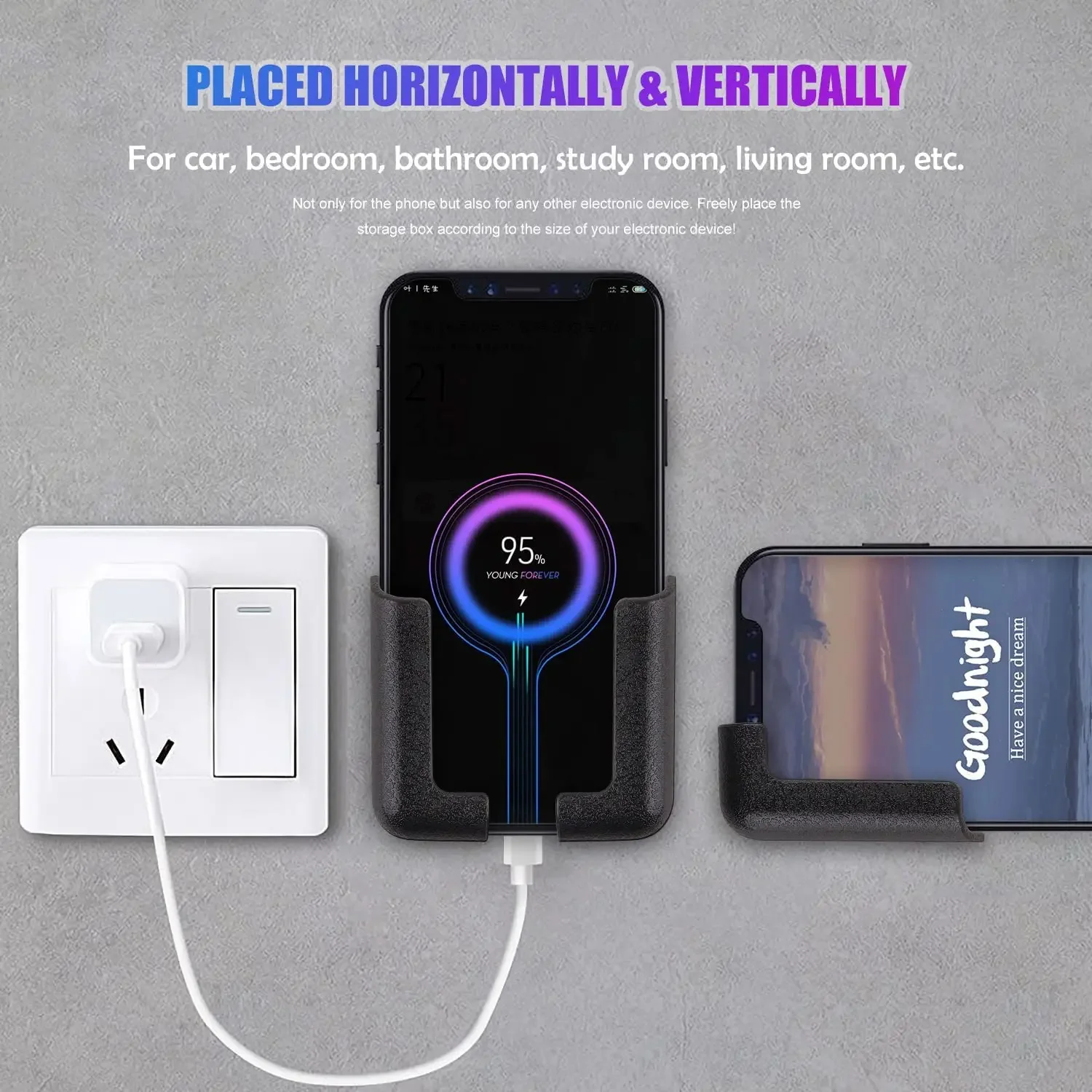 Car Wall Mount Phone Holder White Punch Free Wall Mobile Phones Charging Stand Lazy Sticky Remote Control Storage Box
