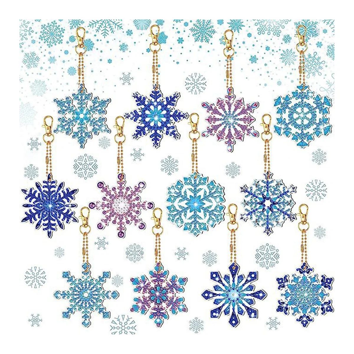 12PCS DIY Diamond Painting Snowflake Keychain Bookmark Material Kit Diamond Mosaic Crafts Kits Handmade Pendant,A