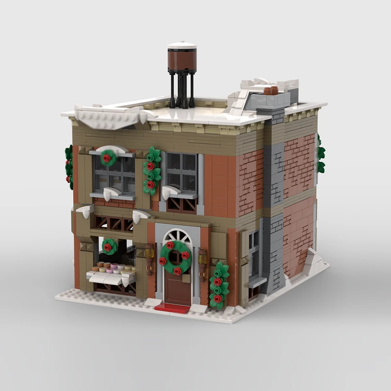 Cidade rua vista modelo moc tijolos de construção inverno aldeia loja doces tecnologia modular presentes feriado montar crianças brinquedo terno