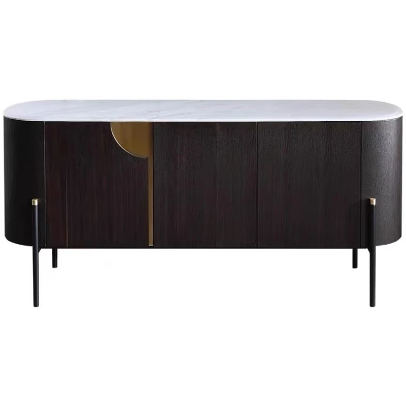 

Italian light luxury style smoky color dining side cabinet arc-shaped entrance entrance cabinet marble surface locker bedroom