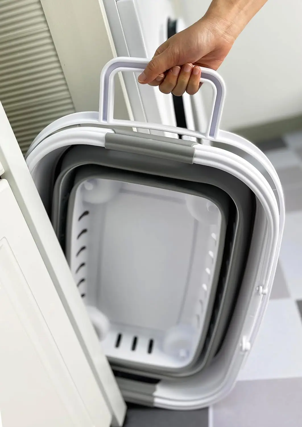 سلة غسيل بلاستيكية قابلة للطي سعة 35 لتر (9.24 جالونًا) بمقبض وعجلات - حاوية تخزين منبثقة قابلة للطي/تنظيم #3