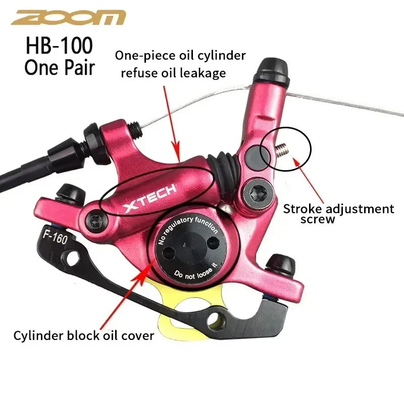 

ZOOM HB - 100 Mountain Bike Brake Calipers Set: Hydraulic Wire Pull System, Oil Disc Clamp, and Two-way Hydraulic Piston Design