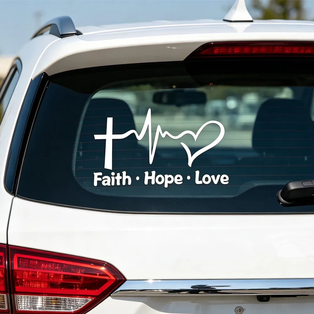 Faith Hope Love Heart ECG Cross Car Sticker Автомобильная наклейка Christian Faith Decal Auto Window Vinyl Decoration