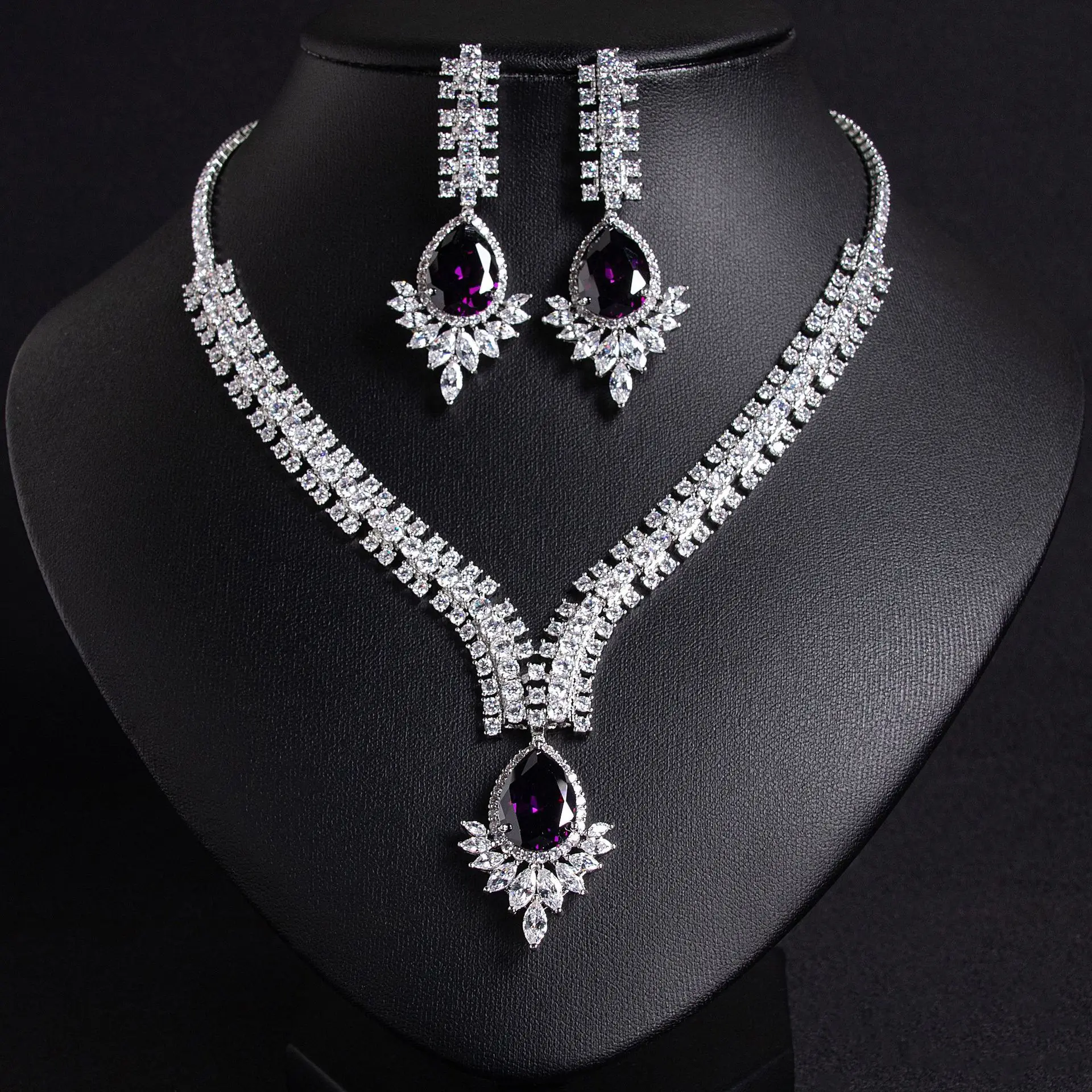 

Свадебное циркониевое женское платье с каплями воды, комплект ожерелья и серег