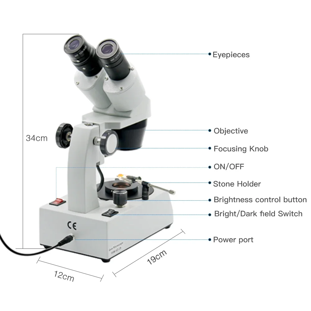 Stereo Microscope Gemology 100V-240V Optical Binocular Jewelry Gem Microscope With 20X-40X Magnification