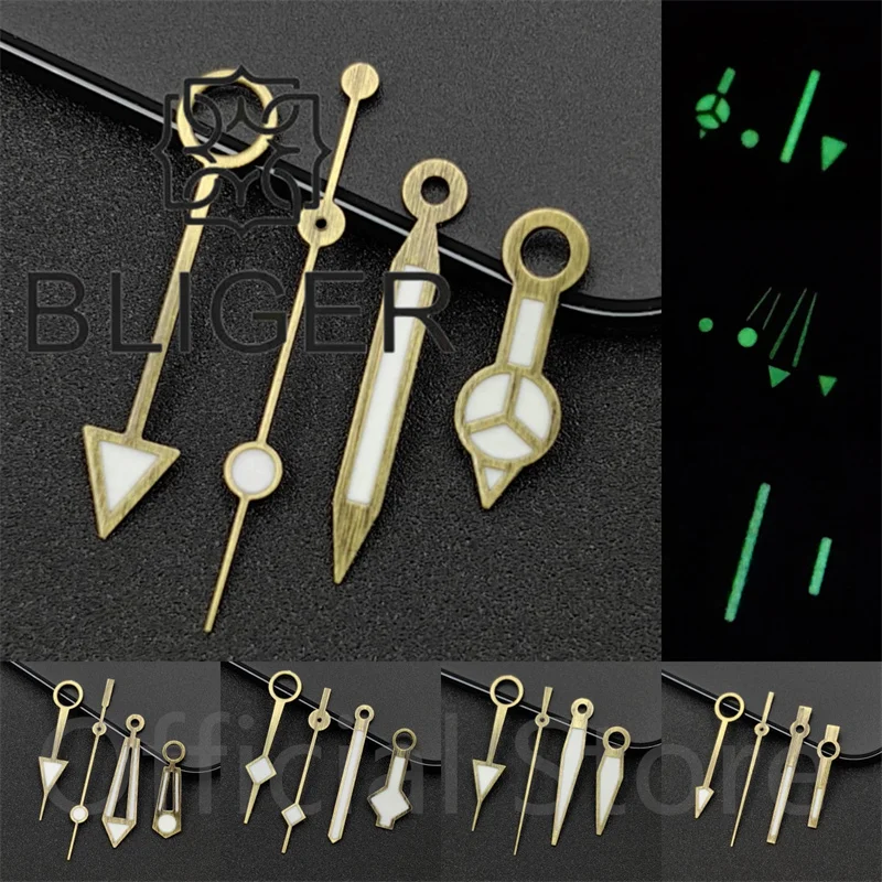 BLIGER High Quality Vintage Brushed Bronze Watch Hands Pointer With C3 Green Luminescent Fit NH34 NH35 NH36 ETA PT5000 Movement