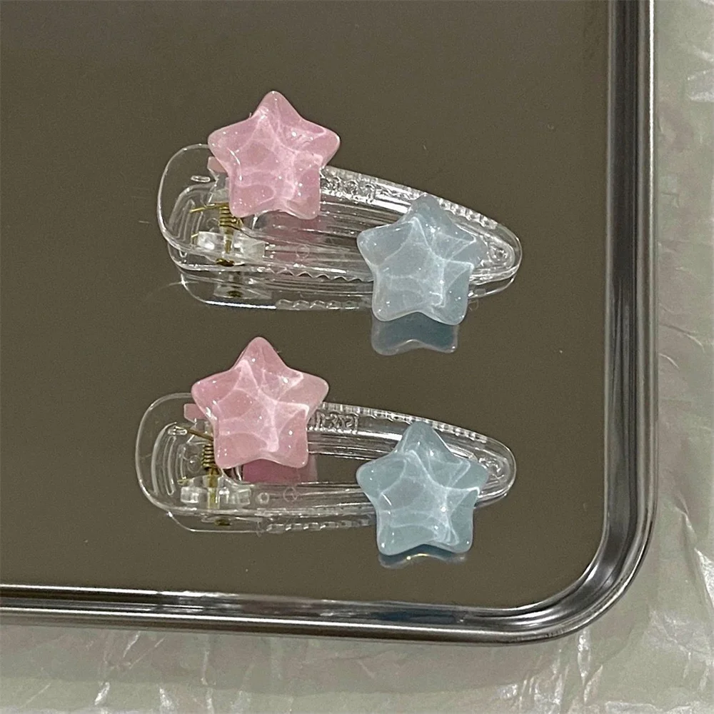 Pink Blue Star Hair Clip Y2K Adult Sweet Hairpins Women Girls Fashion Side Bang Clip