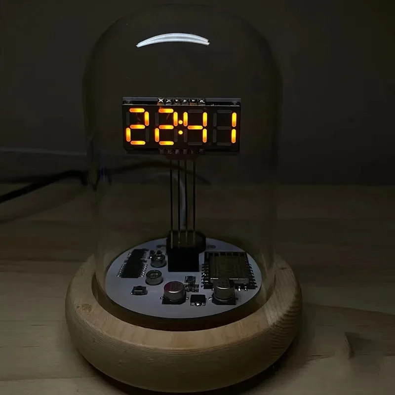 Handmade with Glass Cover Retro Glow Tube Clock Cyberpunk Desktop Creative Clock Technology Ornaments