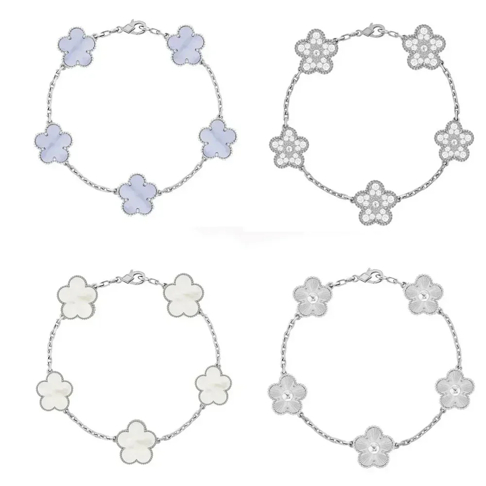 

2025 Classic Hot Item S925 White Series Five-leaf Flower Bracelet with Simple Personality and Versatile Daily Use.