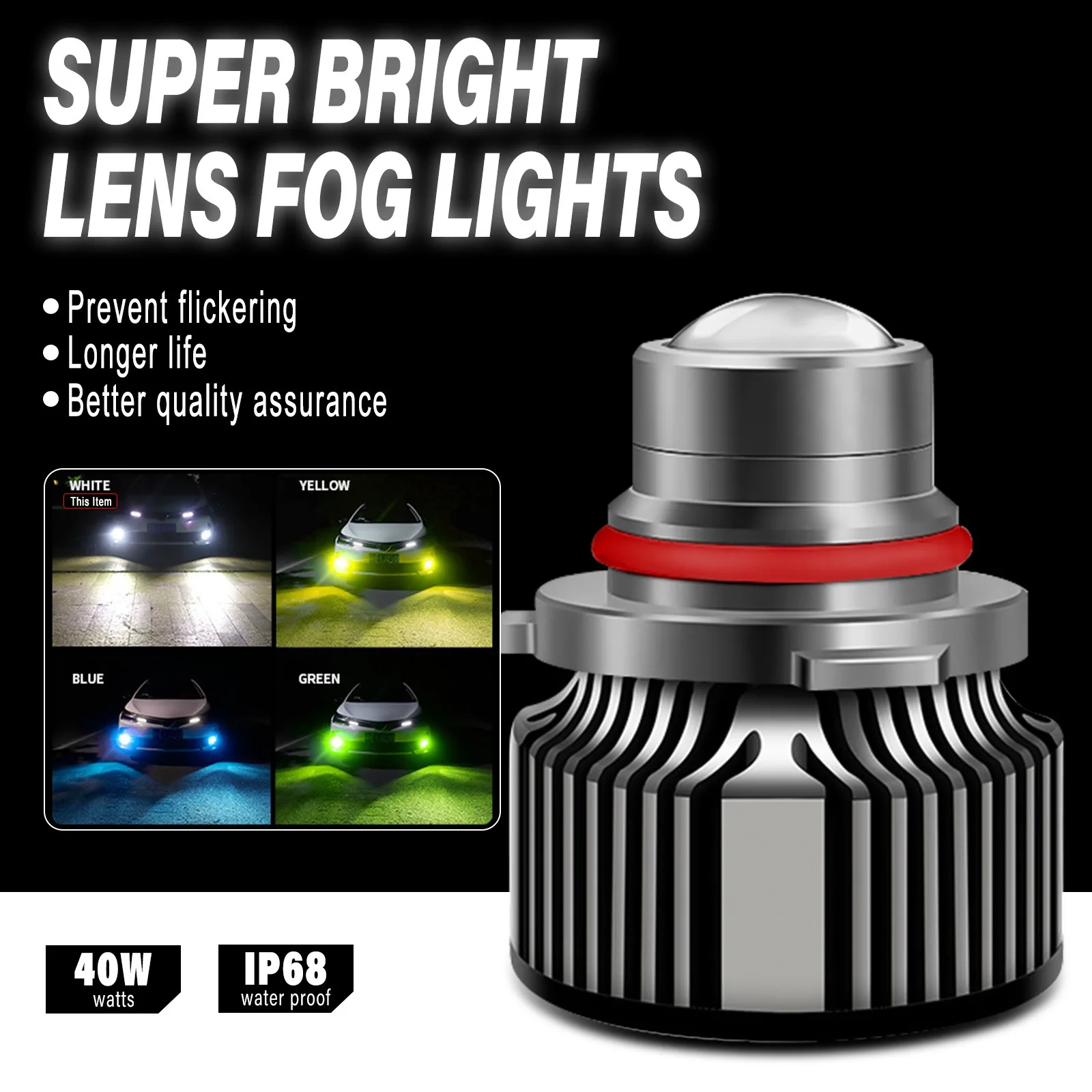 

9005 HB3 9006 HB4 H7 H8 H9 H11 LED Headlight Bulbs Fog Light Projector Lens 12V 40W 3000K 6000K 8000K Green Lemon