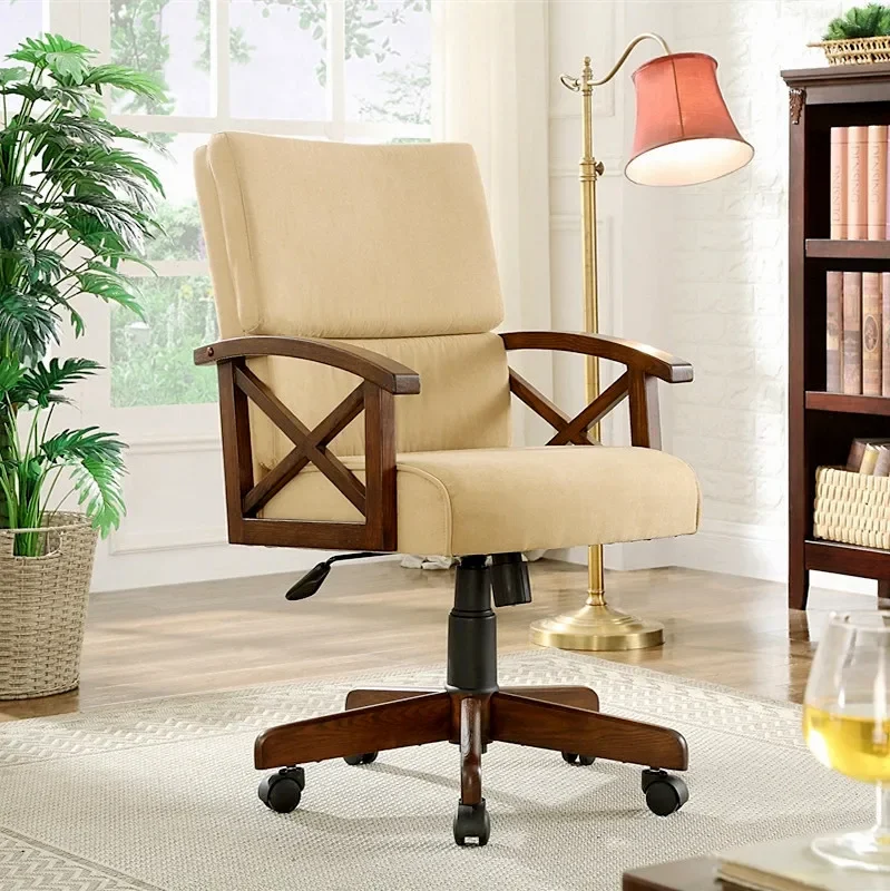 American solid wood home office lift swivel chair soft seat high backrest