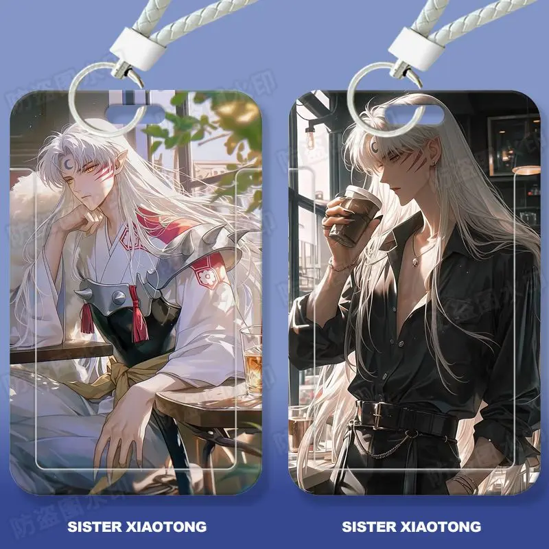 2025 Anime INUYASHA Sesshoumaru KeyChain Men Card Set Student ID Card Holder Key Chain Women Charm Bag Pendant Cosplay Jewelry